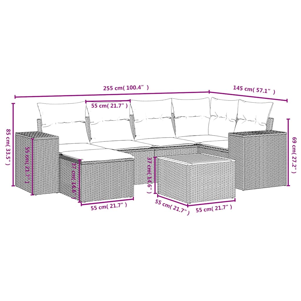 Set Divani da Giardino con Cuscini 7pz Nero Polyrattan | homemem39