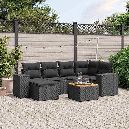 Set Divani da Giardino con Cuscini 7pz Nero Polyrattan | homemem39