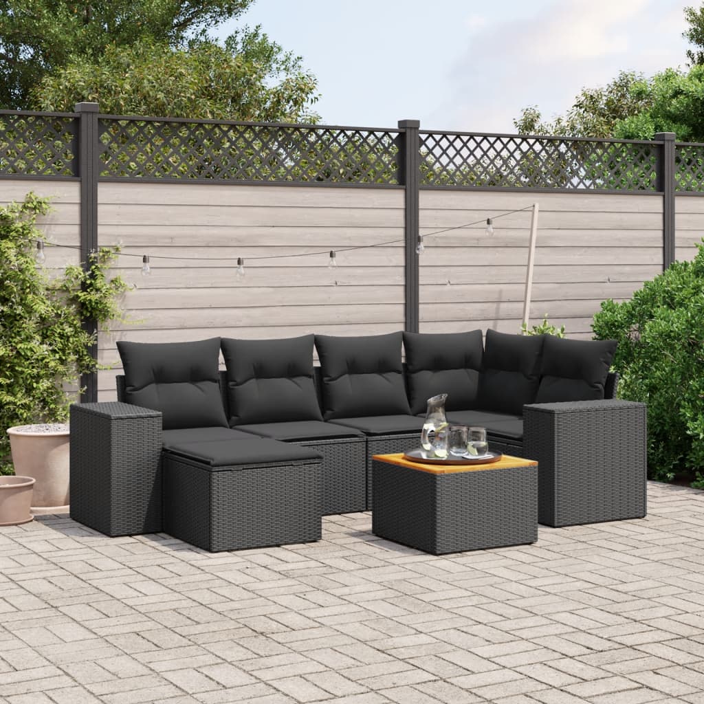 Set Divani da Giardino con Cuscini 7pz Nero Polyrattan - homemem39