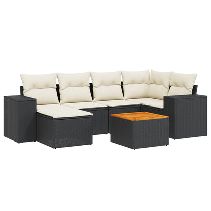 Set Divani da Giardino con Cuscini 7pz Nero Polyrattan | homemem39