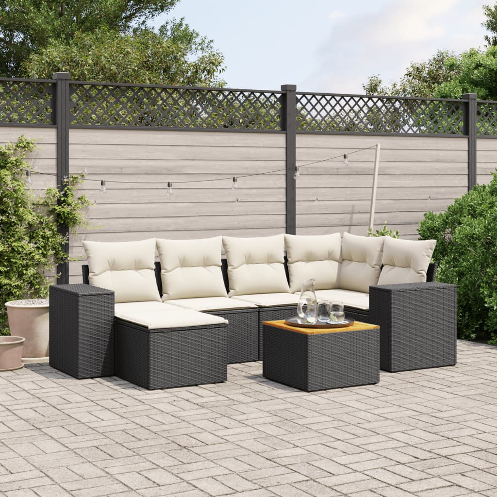 Set Divani da Giardino con Cuscini 7pz Nero Polyrattan | homemem39