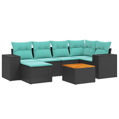 Set Divani da Giardino 7 pz con Cuscini Nero in Polyrattan