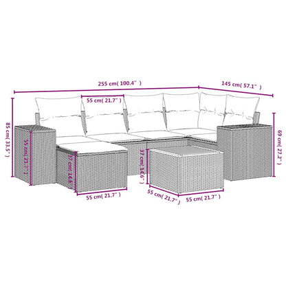Set Divani da Giardino 7 pz con Cuscini Nero in Polyrattan
