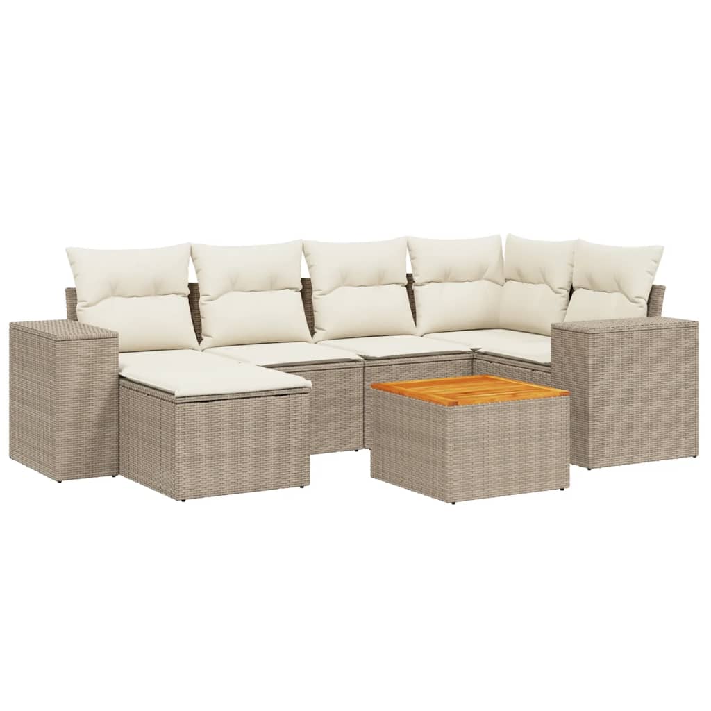 Set Divani da Giardino 7 pz con Cuscini Beige in Polyrattan - homemem39