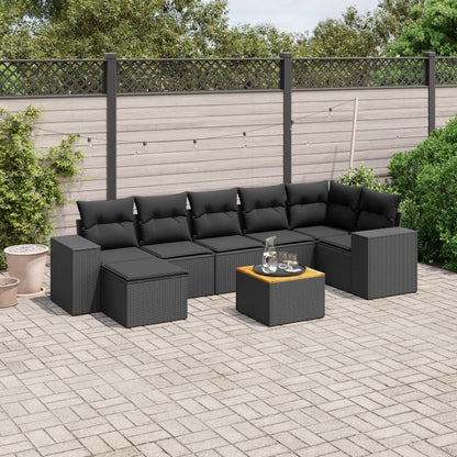 Set Divani da Giardino con Cuscini 8 pz Nero in Polyrattan - homemem39
