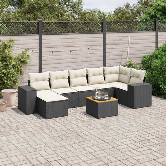 Set Divani da Giardino con Cuscini 8 pz Nero in Polyrattan - homemem39