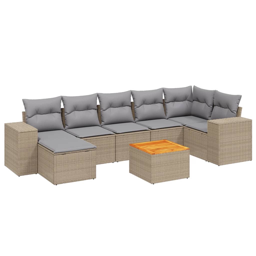 Set Divano da Giardino 8 pz con Cuscini Beige in Polyrattan - homemem39