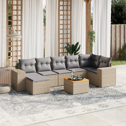 Set Divano da Giardino 8 pz con Cuscini Beige in Polyrattan - homemem39