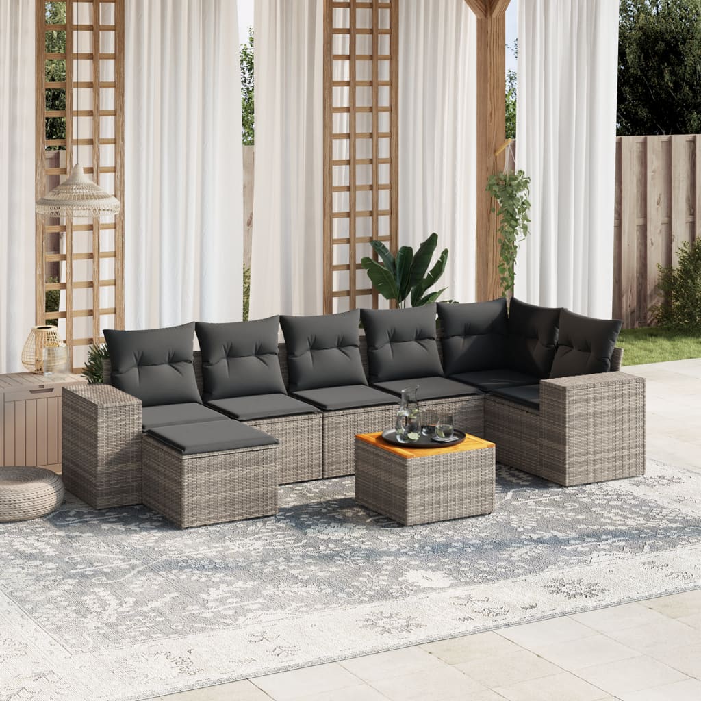 Set Divano da Giardino 8 pz con Cuscini Grigio in Polyrattan - homemem39