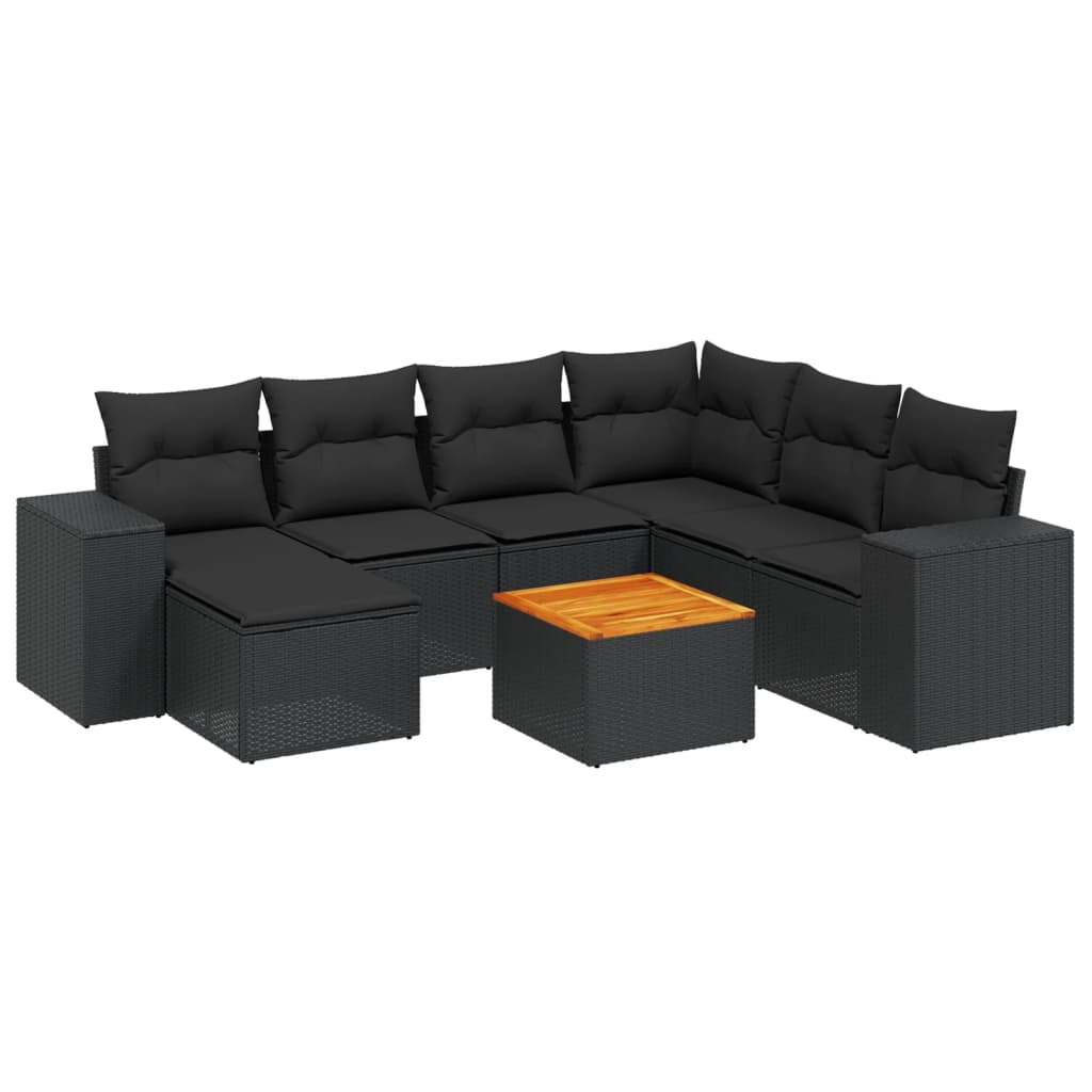 Set Divani da Giardino con Cuscini 8 pz Nero in Polyrattan - homemem39