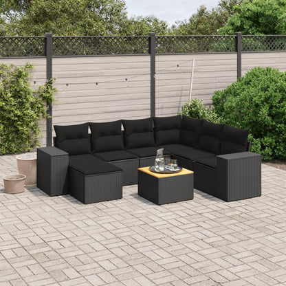Set Divani da Giardino con Cuscini 8 pz Nero in Polyrattan - homemem39
