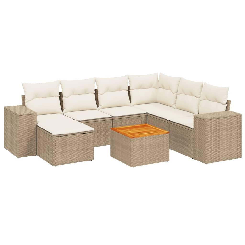 Set Divano da Giardino 8 pz con Cuscini Beige in Polyrattan - homemem39