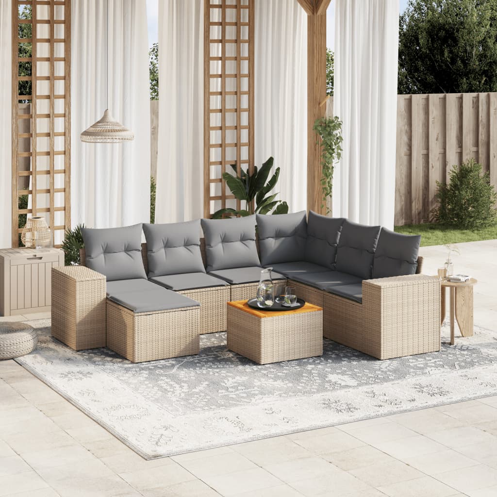 Set Divano da Giardino 8 pz con Cuscini Beige in Polyrattan - homemem39