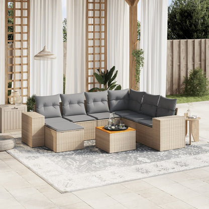 Set Divano da Giardino 8 pz con Cuscini Beige in Polyrattan - homemem39