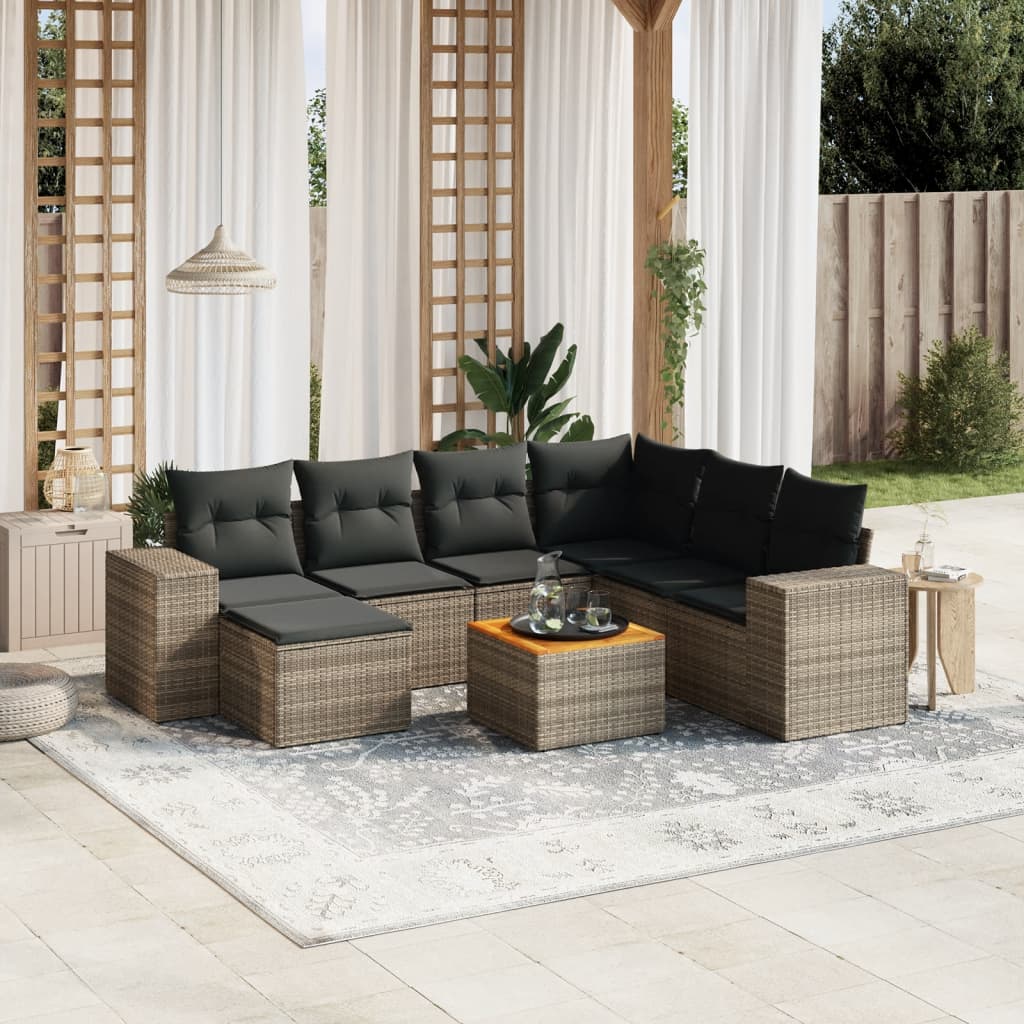 Set Divano da Giardino 8 pz con Cuscini Grigio in Polyrattan - homemem39