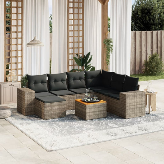 Set Divano da Giardino 8 pz con Cuscini Grigio in Polyrattan - homemem39