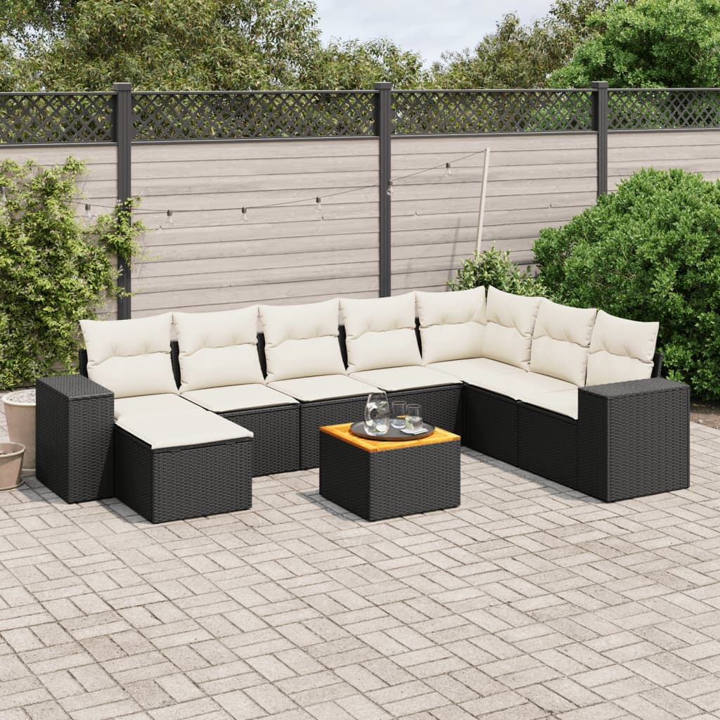 Set Divani da Giardino 9 pz con Cuscini Nero in Polyrattan - homemem39