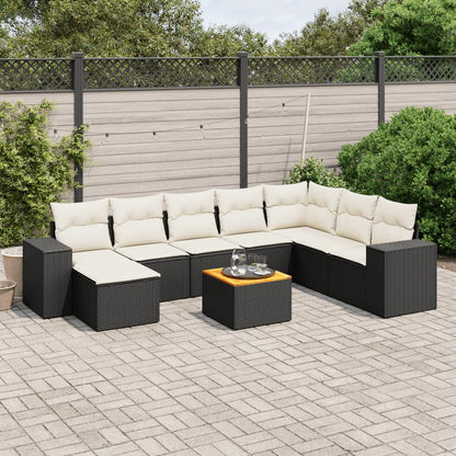 Set Divani da Giardino 9 pz con Cuscini Nero in Polyrattan - homemem39