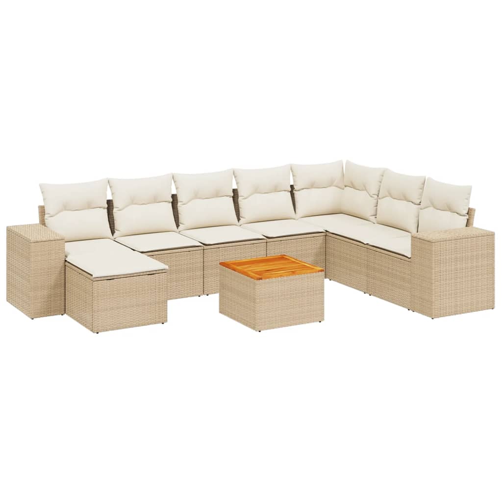Set Divano da Giardino 9 pz con Cuscini Beige in Polyrattan - homemem39