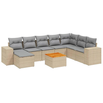 Set Divano da Giardino 9 pz con Cuscini Beige in Polyrattan - homemem39