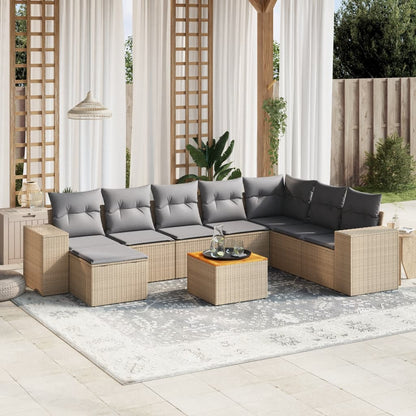 Set Divano da Giardino 9 pz con Cuscini Beige in Polyrattan - homemem39