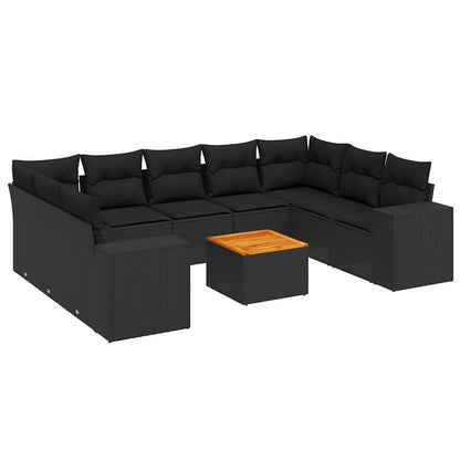 Set Divani da Giardino 10pz con Cuscini in Polyrattan Nero | homemem39