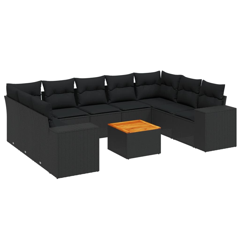 Set Divani da Giardino 10pz con Cuscini in Polyrattan Nero - homemem39
