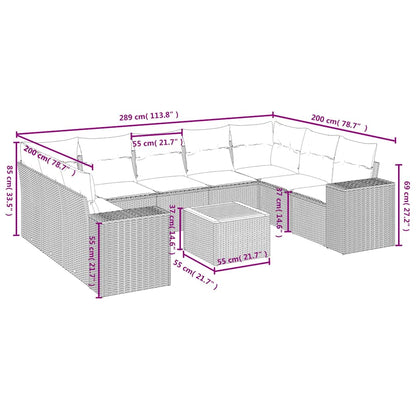 Set Divani da Giardino 10pz con Cuscini in Polyrattan Nero | homemem39