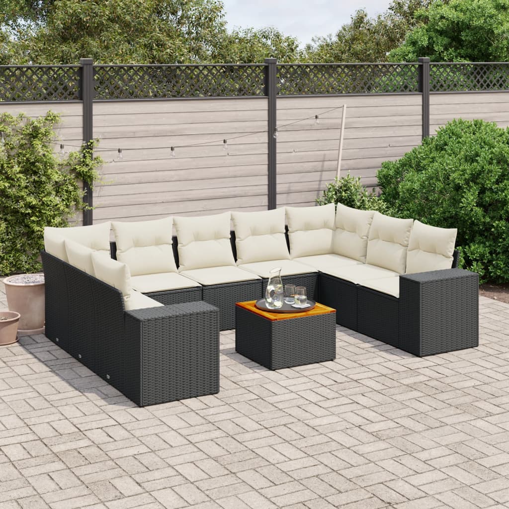 Set Divani da Giardino 10pz con Cuscini in Polyrattan Nero - homemem39