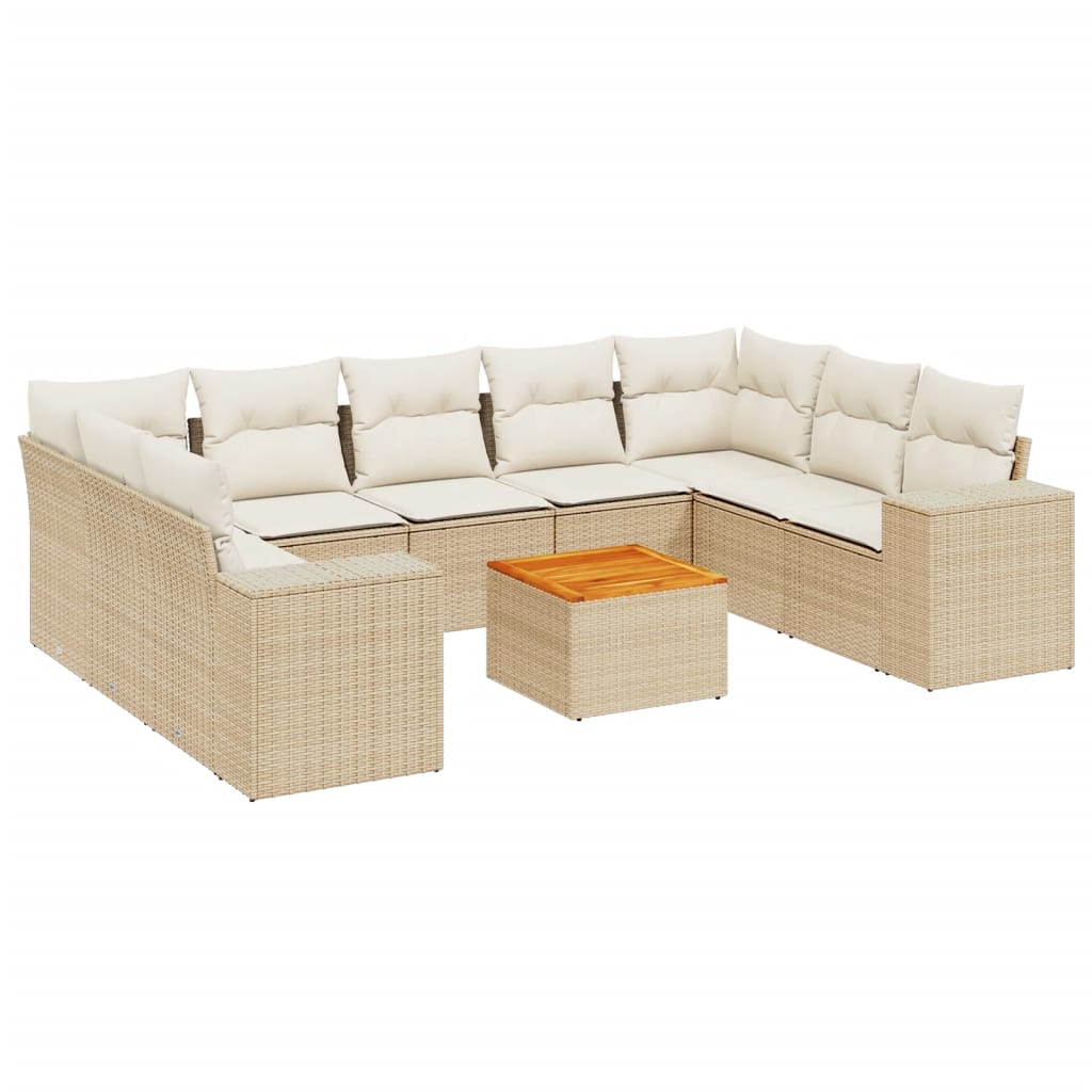 Set Divano da Giardino 10 pz con Cuscini Beige in Polyrattan - homemem39