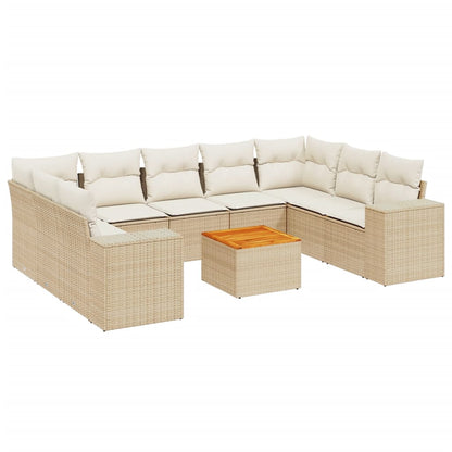 Set Divano da Giardino 10 pz con Cuscini Beige in Polyrattan - homemem39