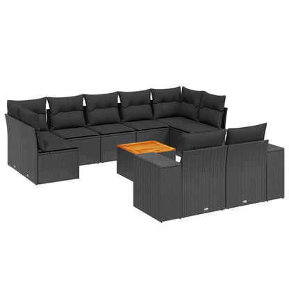 Set Divani da Giardino 10pz con Cuscini in Polyrattan Nero | homemem39