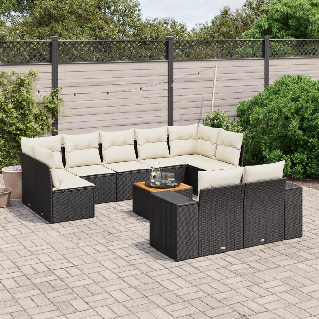 Set Divani da Giardino 10pz con Cuscini in Polyrattan Nero - homemem39
