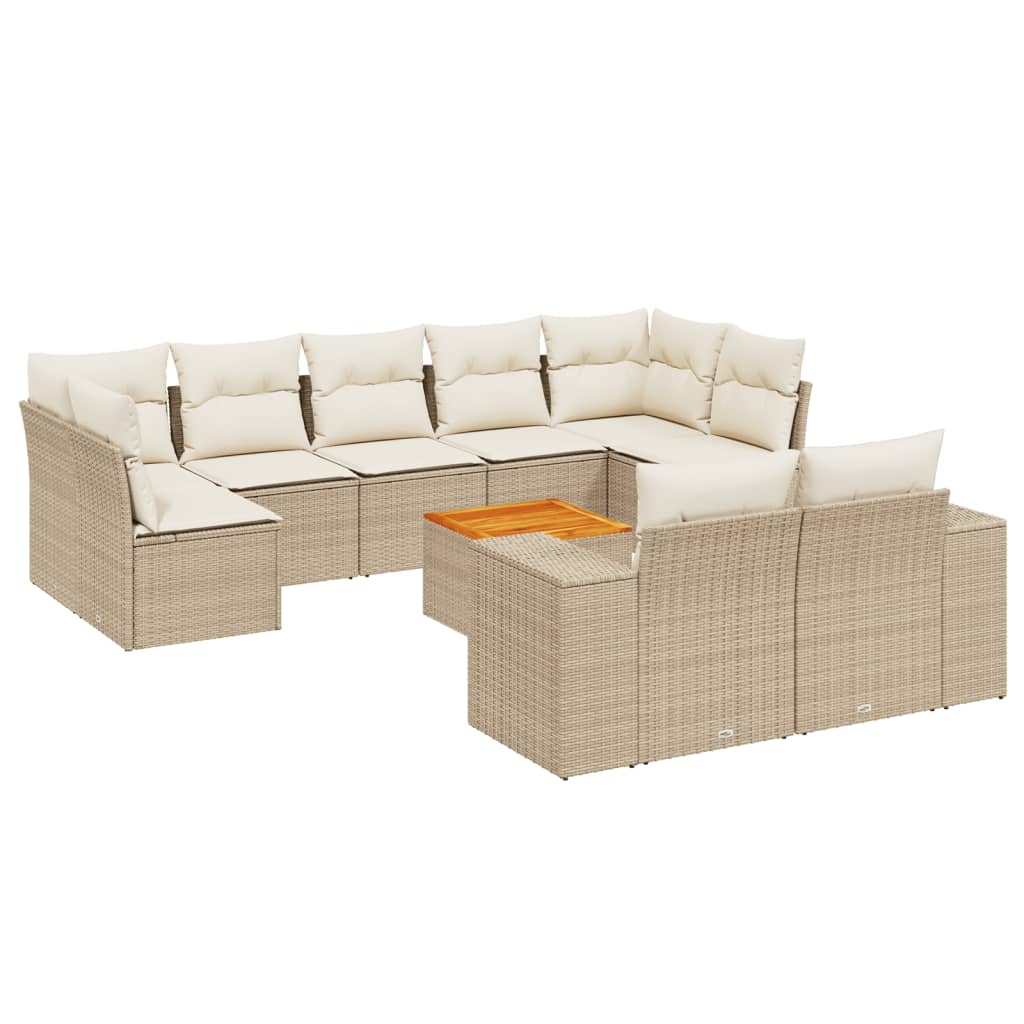 Set Divano da Giardino 10 pz con Cuscini Beige in Polyrattan - homemem39