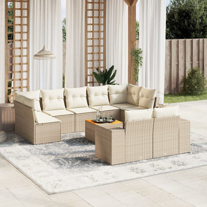 Set Divano da Giardino 10 pz con Cuscini Beige in Polyrattan - homemem39