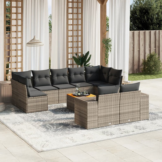 Set Divano da Giardino 10 pz con Cuscini Grigio in Polyrattan - homemem39