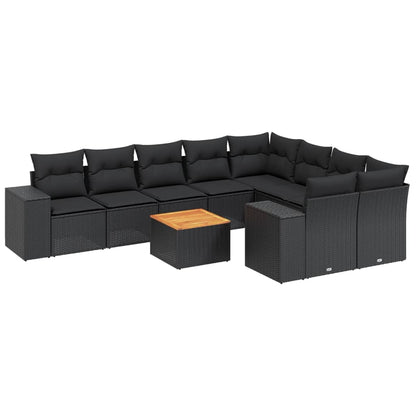 Set Divani da Giardino 10pz con Cuscini in Polyrattan Nero | homemem39