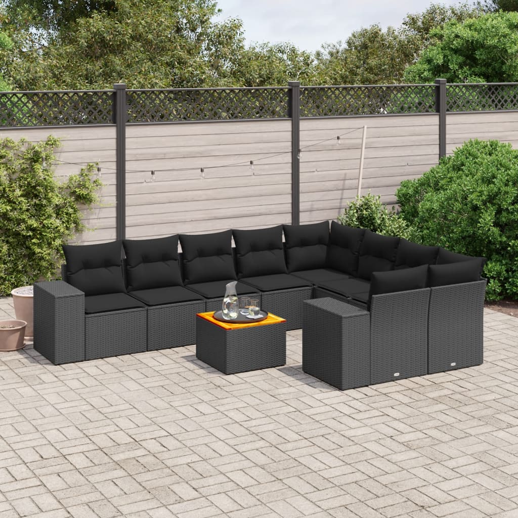 Set Divani da Giardino 10pz con Cuscini in Polyrattan Nero - homemem39