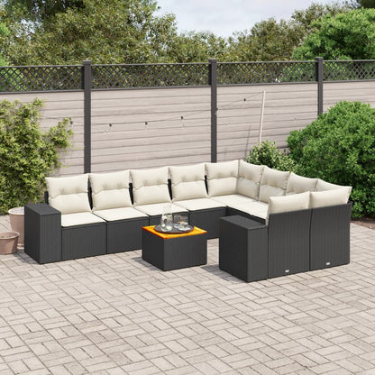 Set Divani da Giardino 10pz con Cuscini in Polyrattan Nero - homemem39