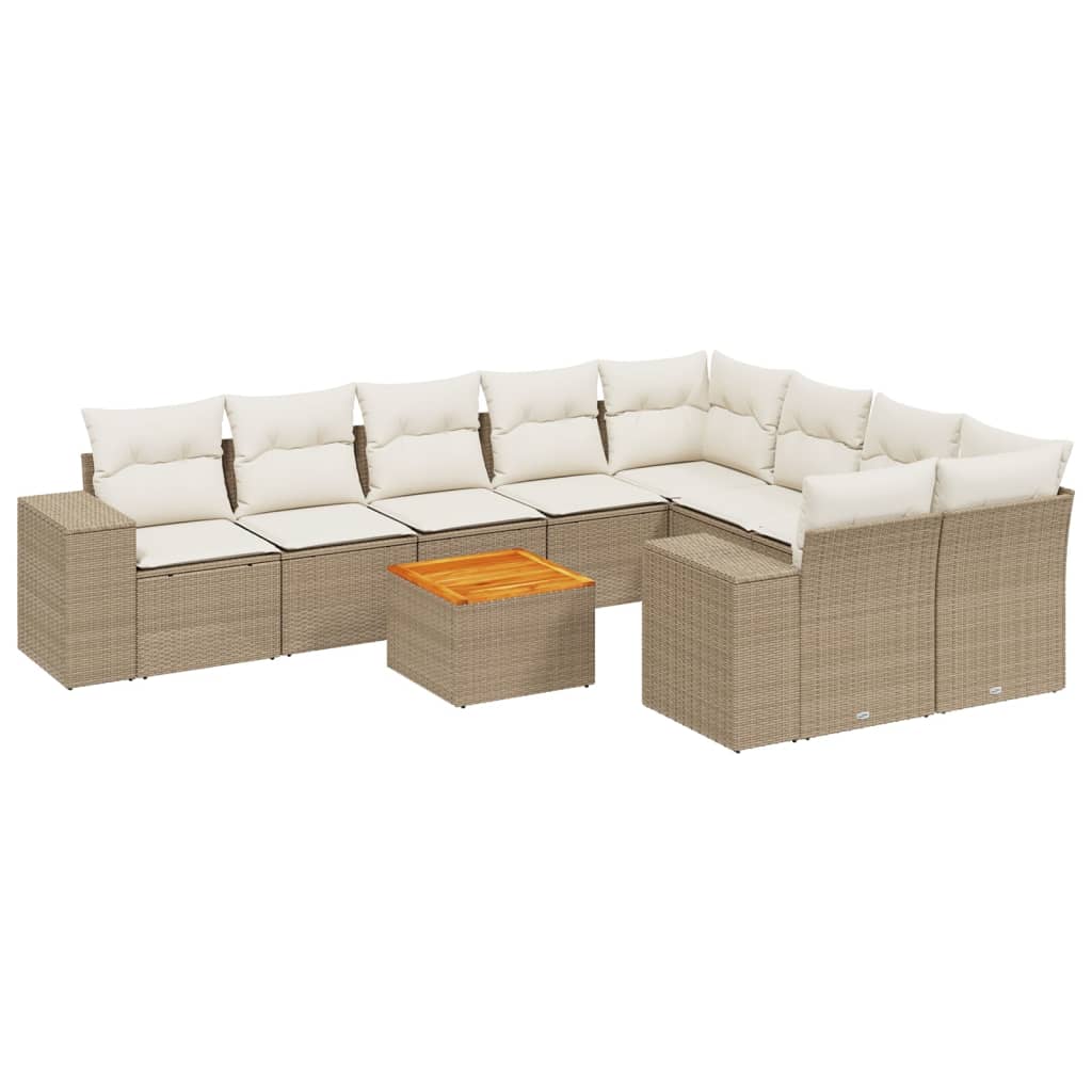 Set Divano da Giardino 10 pz con Cuscini Beige in Polyrattan - homemem39