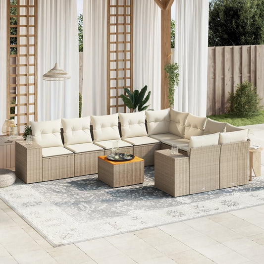 Set Divano da Giardino 10 pz con Cuscini Beige in Polyrattan - homemem39