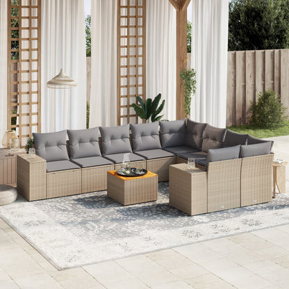 Set Divano da Giardino 10 pz con Cuscini Beige in Polyrattan - homemem39