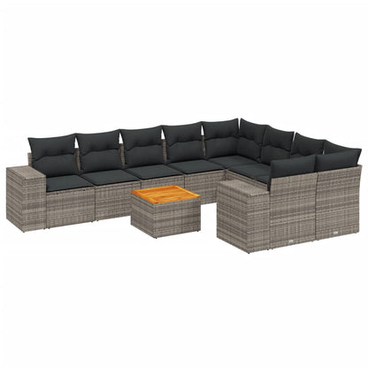 Set Divano da Giardino 10 pz con Cuscini Grigio in Polyrattan - homemem39