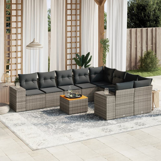Set Divano da Giardino 10 pz con Cuscini Grigio in Polyrattan - homemem39