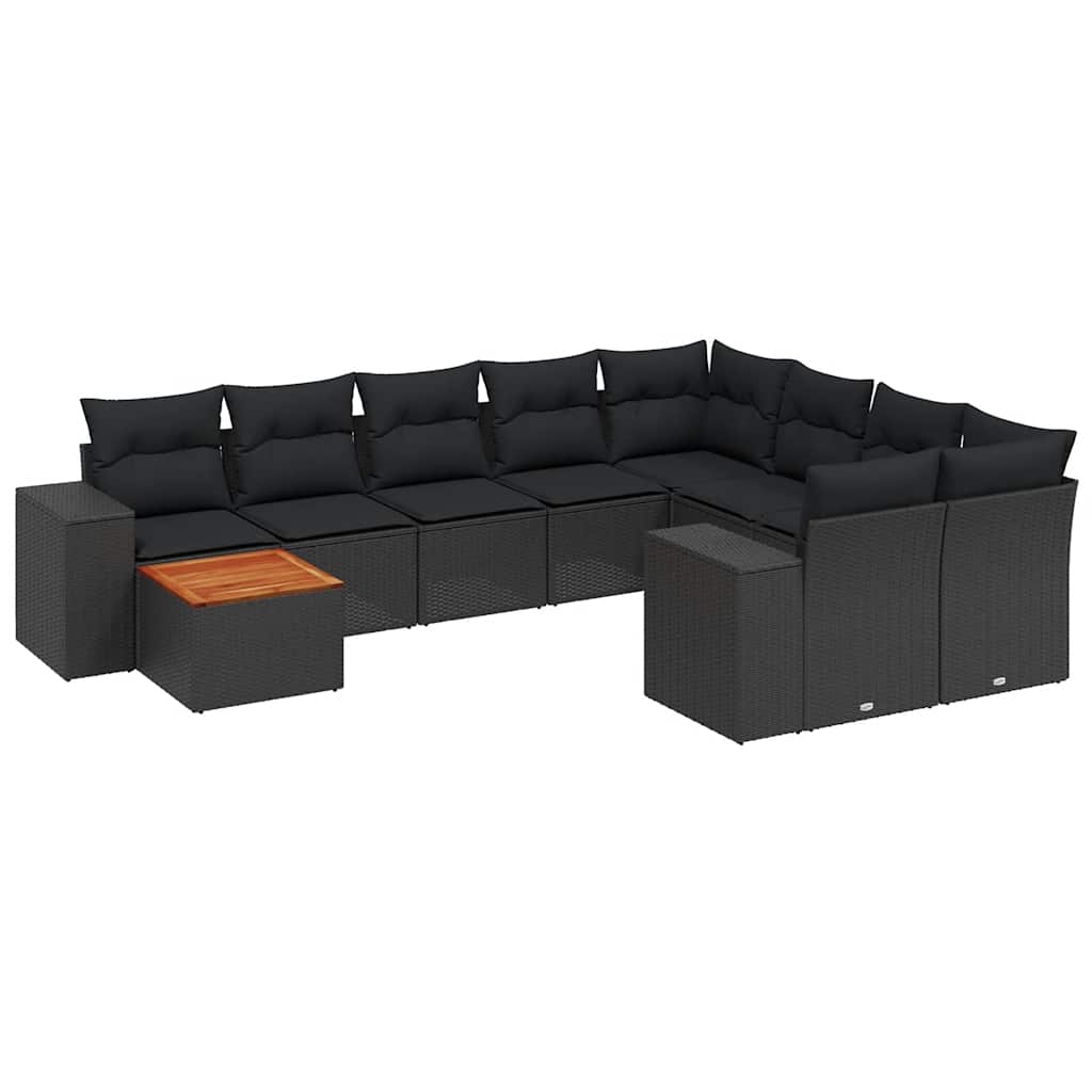 Set Divani da Giardino 10pz con Cuscini in Polyrattan Nero | homemem39