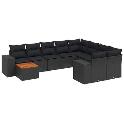 Set Divani da Giardino 10pz con Cuscini in Polyrattan Nero | homemem39