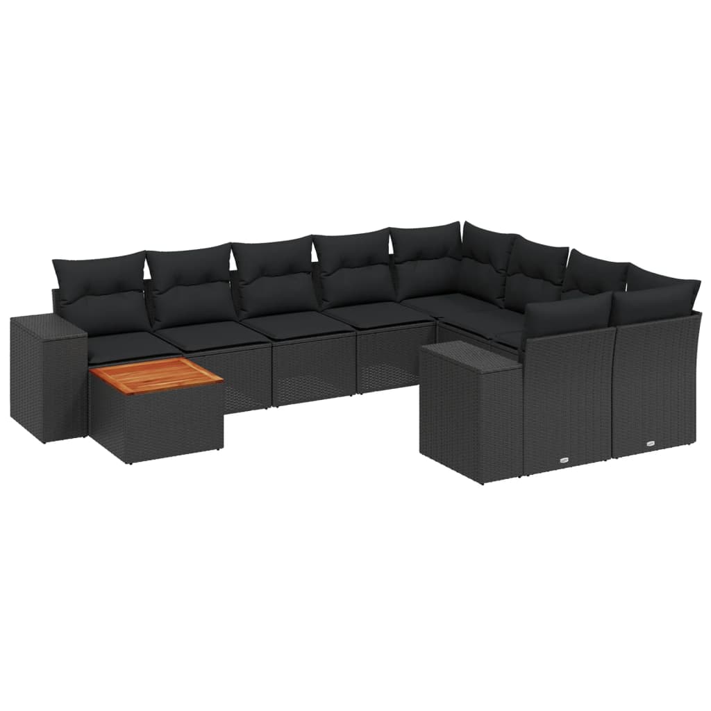 Set Divani da Giardino 10pz con Cuscini in Polyrattan Nero - homemem39