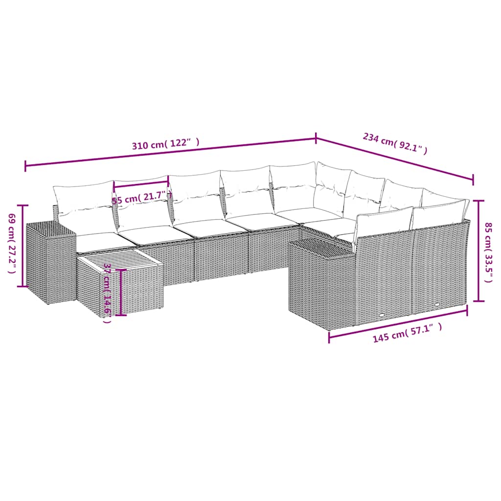 Set Divani da Giardino 10pz con Cuscini in Polyrattan Nero | homemem39