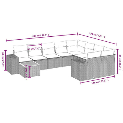 Set Divani da Giardino 10pz con Cuscini in Polyrattan Nero | homemem39