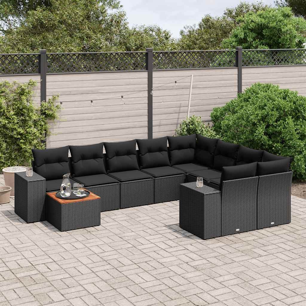 Set Divani da Giardino 10pz con Cuscini in Polyrattan Nero | homemem39